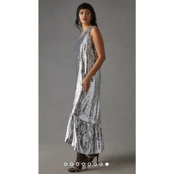 New Anthropologie Maeve One-Shoulder Sequin Dress Size XL
